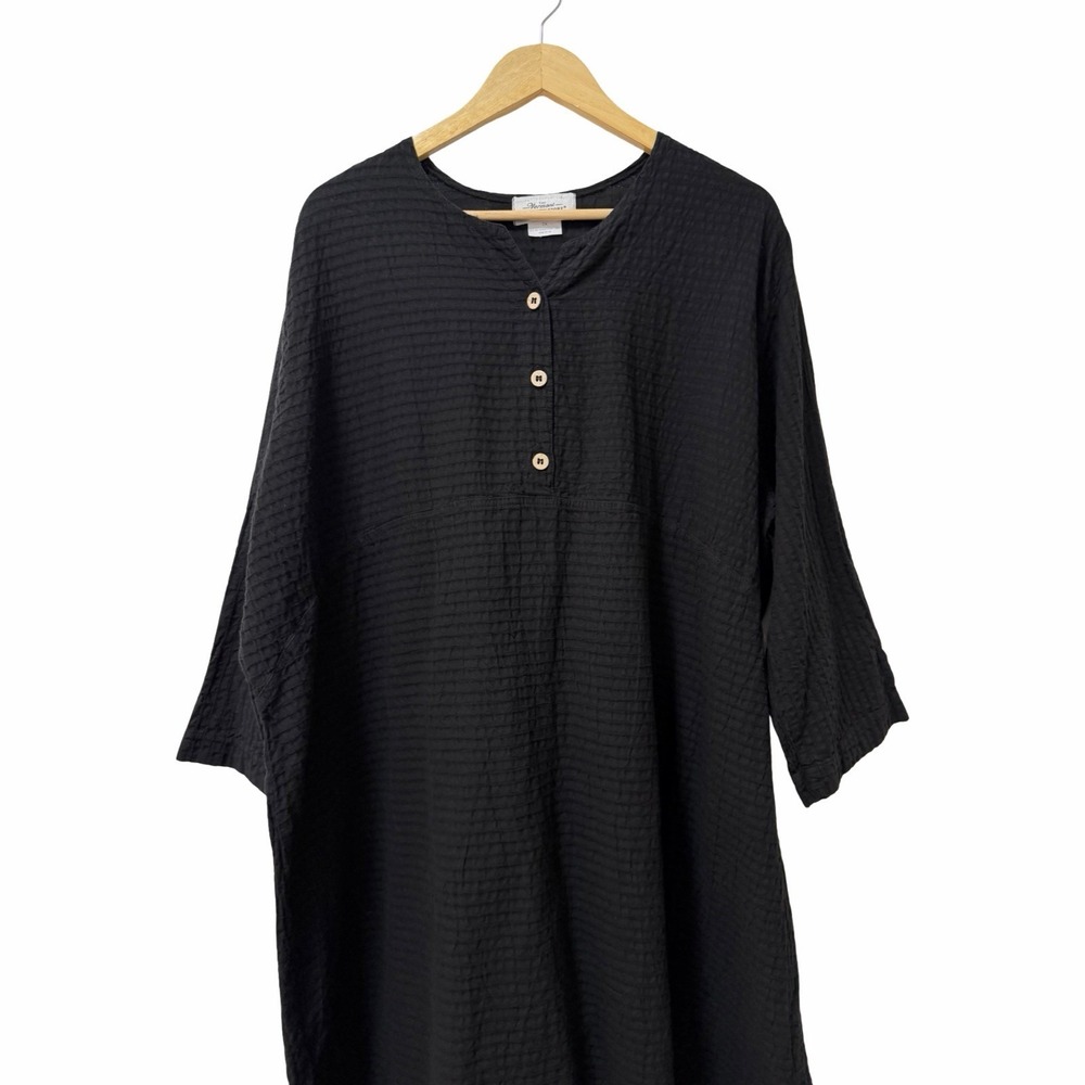 The Vermont Country Store Textured Cotton Midi Dress Size 2X Black Farmhouse - Picture 3 of 9